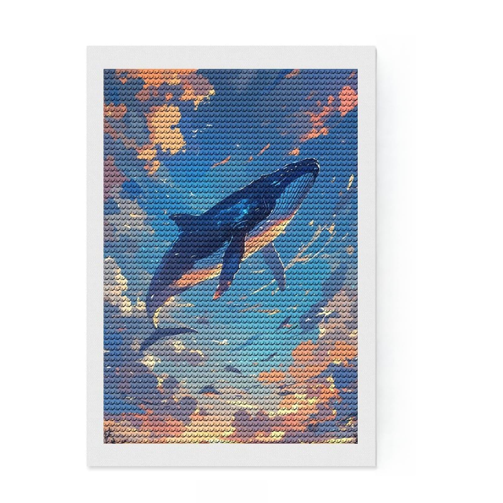 Junmoney Whale in The Sky Illustration Diamond Style Art Kit 8"x12", Winter Craft, Gift Idea, Farmhouse Decor, Thoughtful Present, Office Decor