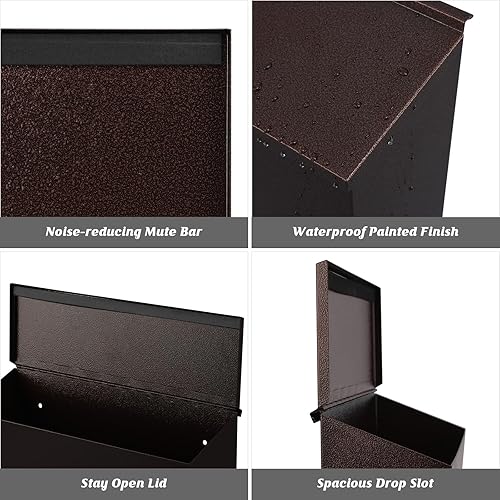 Miniatura 5 de KYODOLED Buzón de montaje en pared, buzón de correo de gran capacidad, buzón de metal de acero galvanizado a prueba de óxido, buzones para exterior,