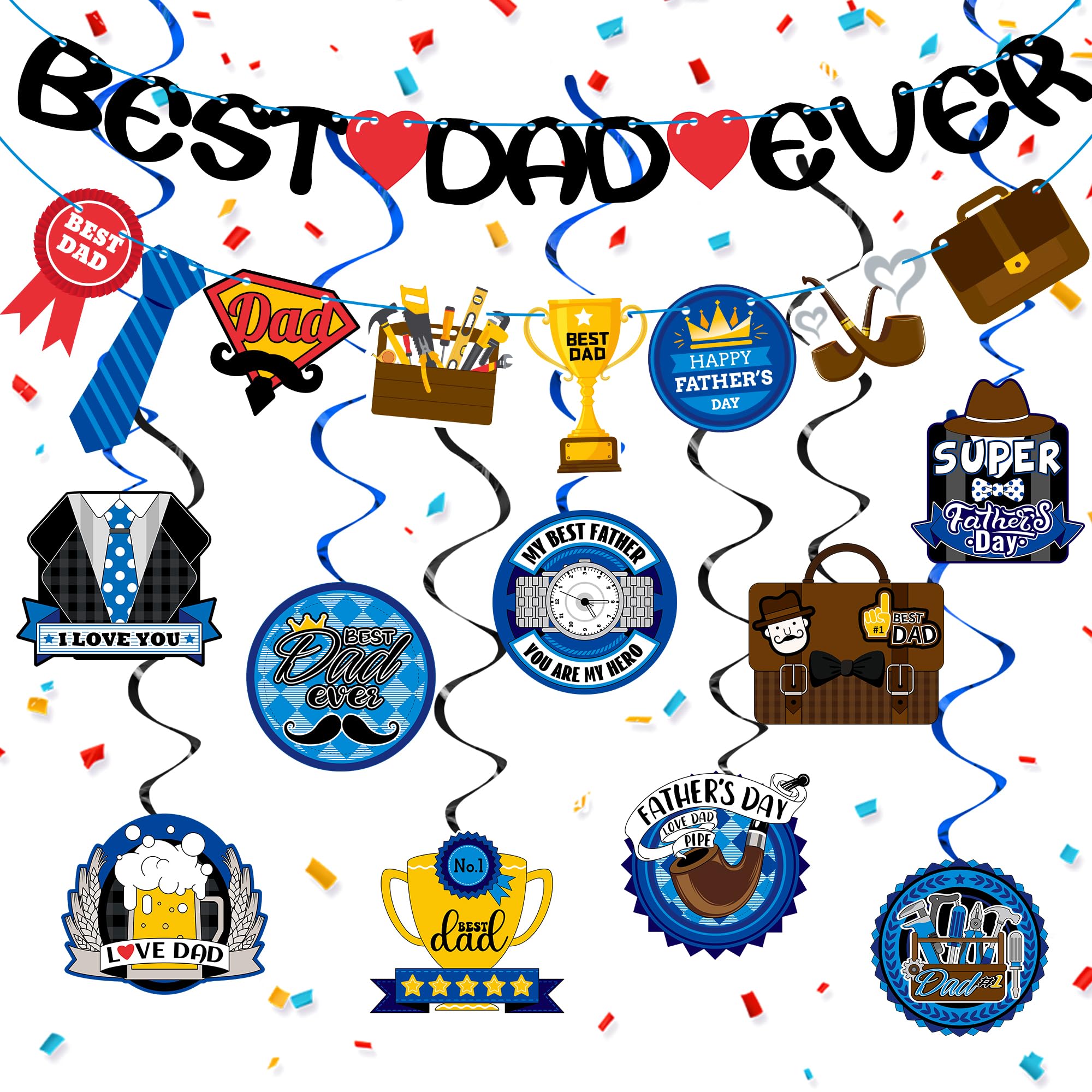 Funnlot Fathers Day Decorations - Best Dad Ever Banner Hanging Swirls Happy Fathers Days Decorations for Party Father‘s Day Decor Party Favors Supplies