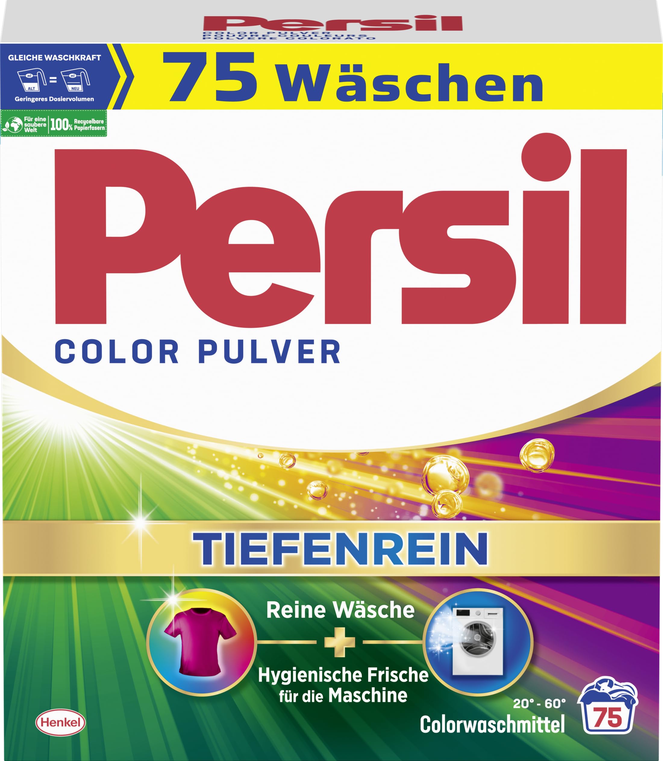 Persil Detergente in polvere per bucato profondo (75 lavaggi), detersivo per colori per capi puri e freschezza igienica per la macchina, efficace da 20 °C a 60 °C