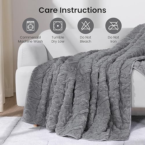 Miniatura 7 de Manta con peso para adultos, tamaño individual, de 15 libras, manta con peso de jacquard suave y mullida de doble cara para dormir, acogedora manta