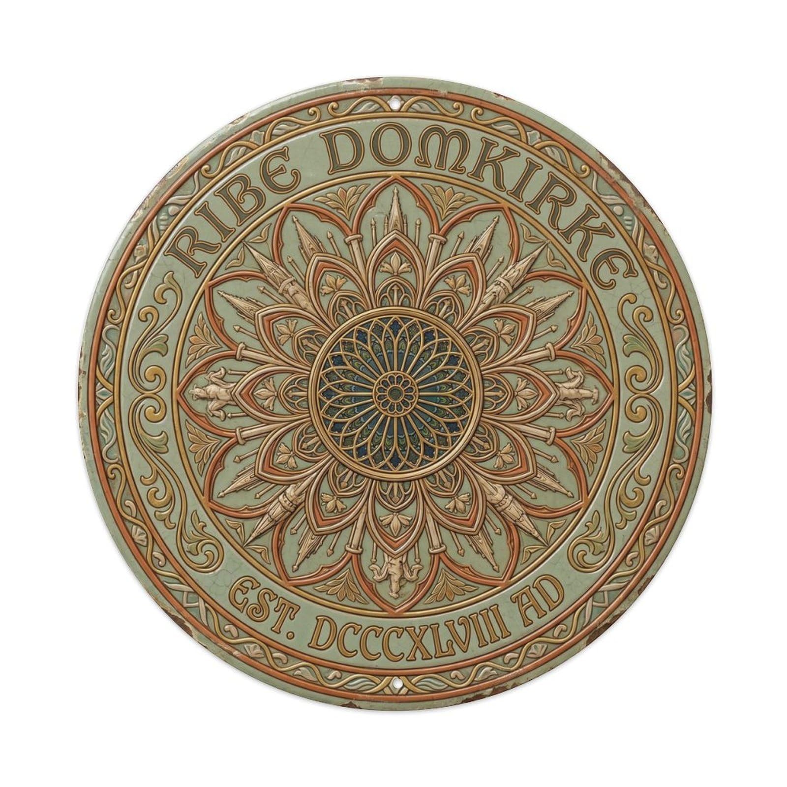 Cmhok Vintage Style-21 Vintage Travel Cathedral Ribe Artwork Metal Tin Sign Plaque Wall Decor For Cafe, Club, Garden Round Metal Poster 8X8inch