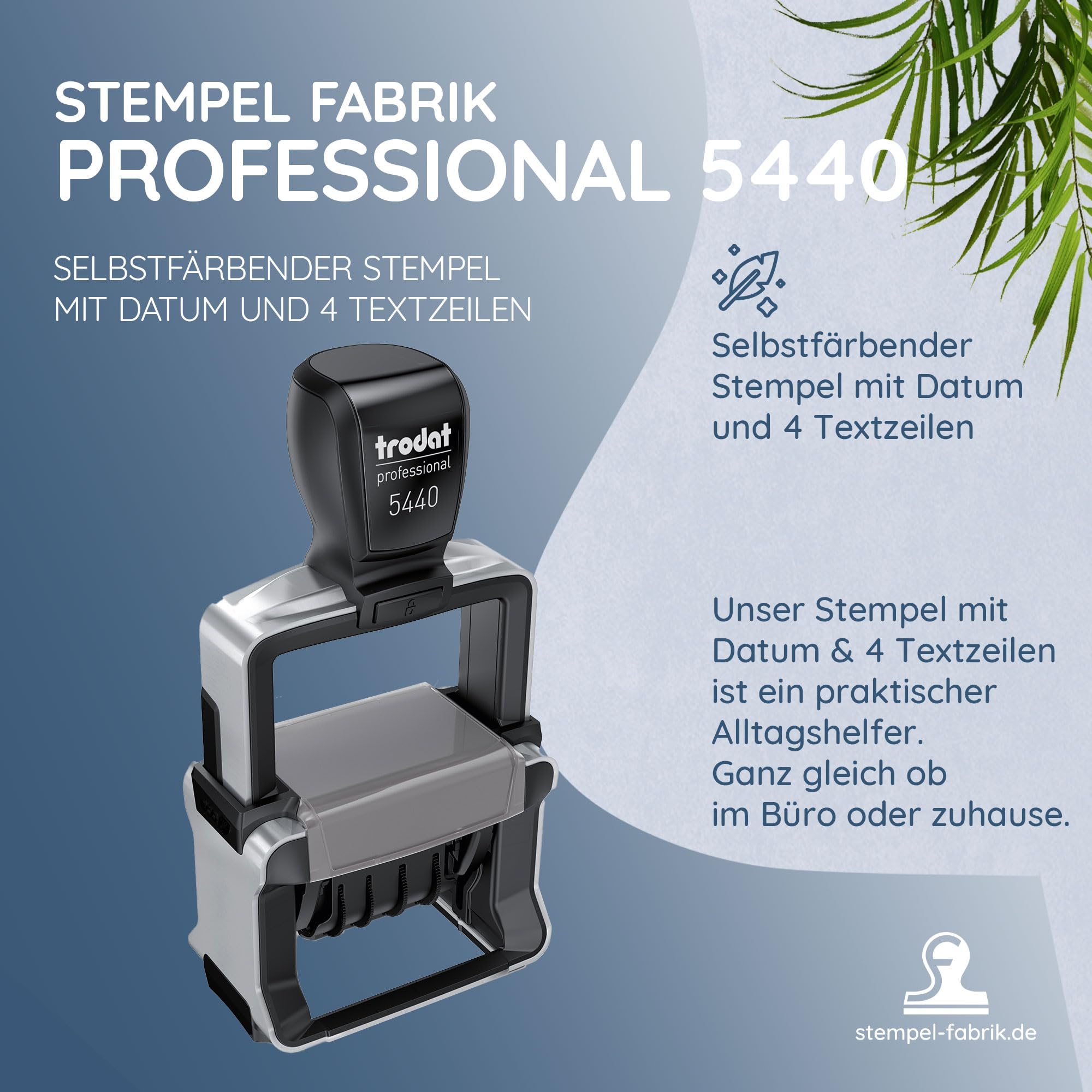 Trodat – Professional 5440 custom Datumsstempel mit Wunschtext personalisieren – selbstfärbender Stempel zur korrekten Beschriftung von Dokumenten, Belegen, Rechnungen & Co (49 x 28 mm | 4 Zeilen)