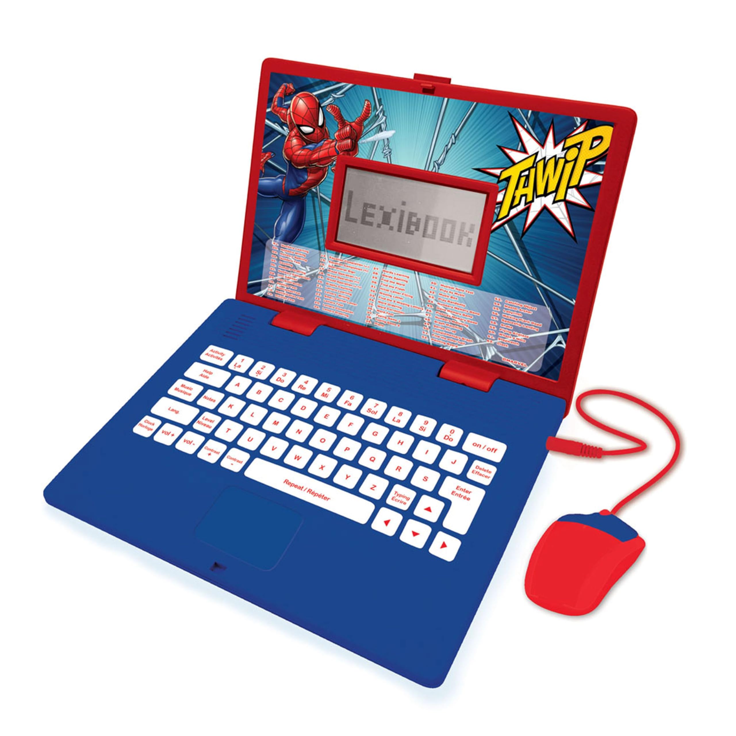 Lexibook Disney Marvel Spider-Man - Computer educativo Bilingue Francese/Inglese - Giocattolo per bambini con 124 attività per imparare, divertirsi e suonare pianoforte - Blu/Rosso, JC598SPi1LXB