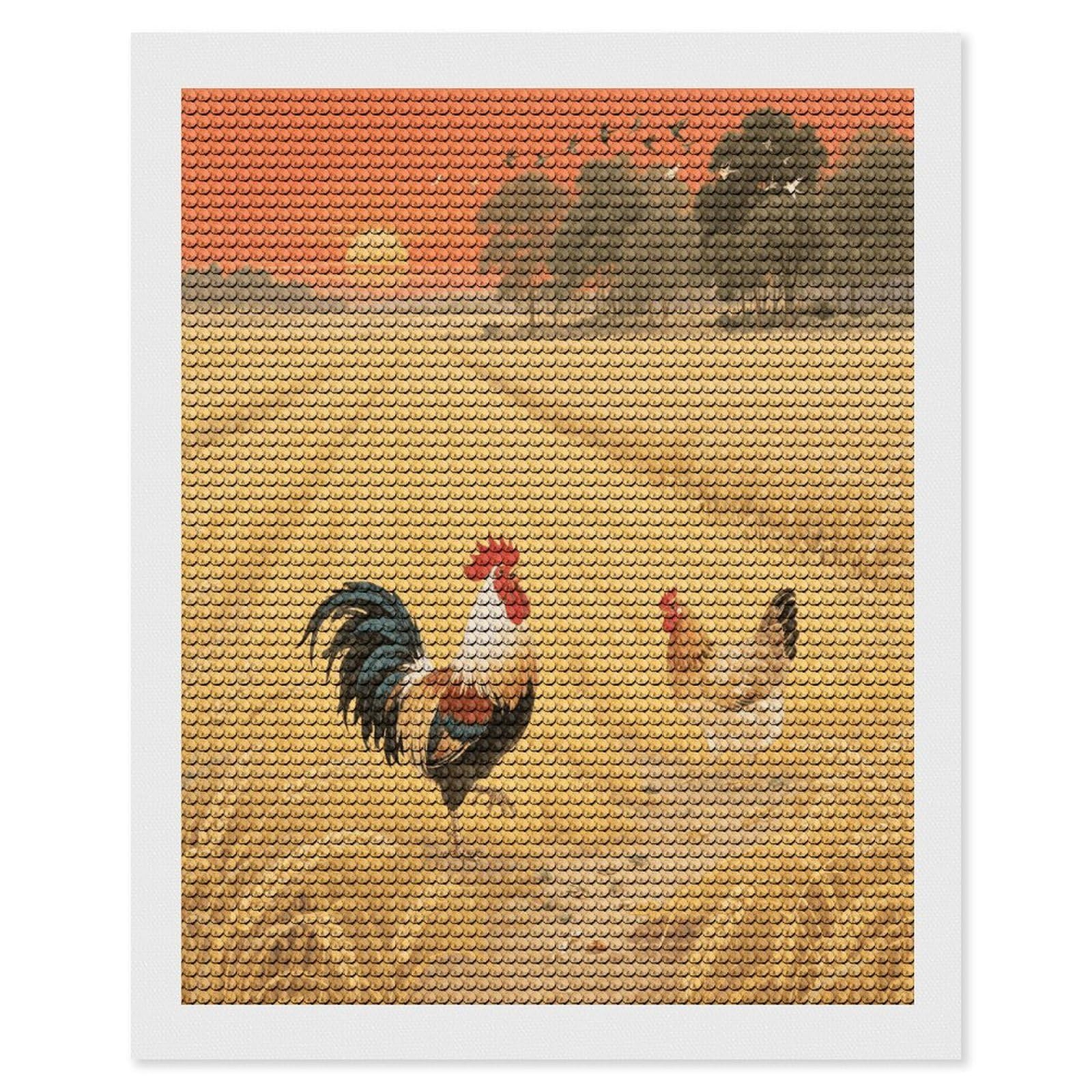 FekiLoot Rooster Hen Paint by Numbers Kit for Adults Beginner DIY Diamond Dots Paintings Round Full Drill Diamond Art Kits Picture Diamond Art Painting Kits for Home Decor 16"x20"