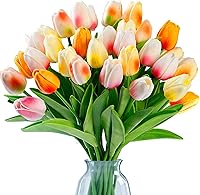 Sggvecsy 15 Pack Real Touch Artificial Tulips - Lifelike PU Faux Tulip Stems for Weddings, Home Decor, Spring Bouquets, Mother's Day (Multi Colors)