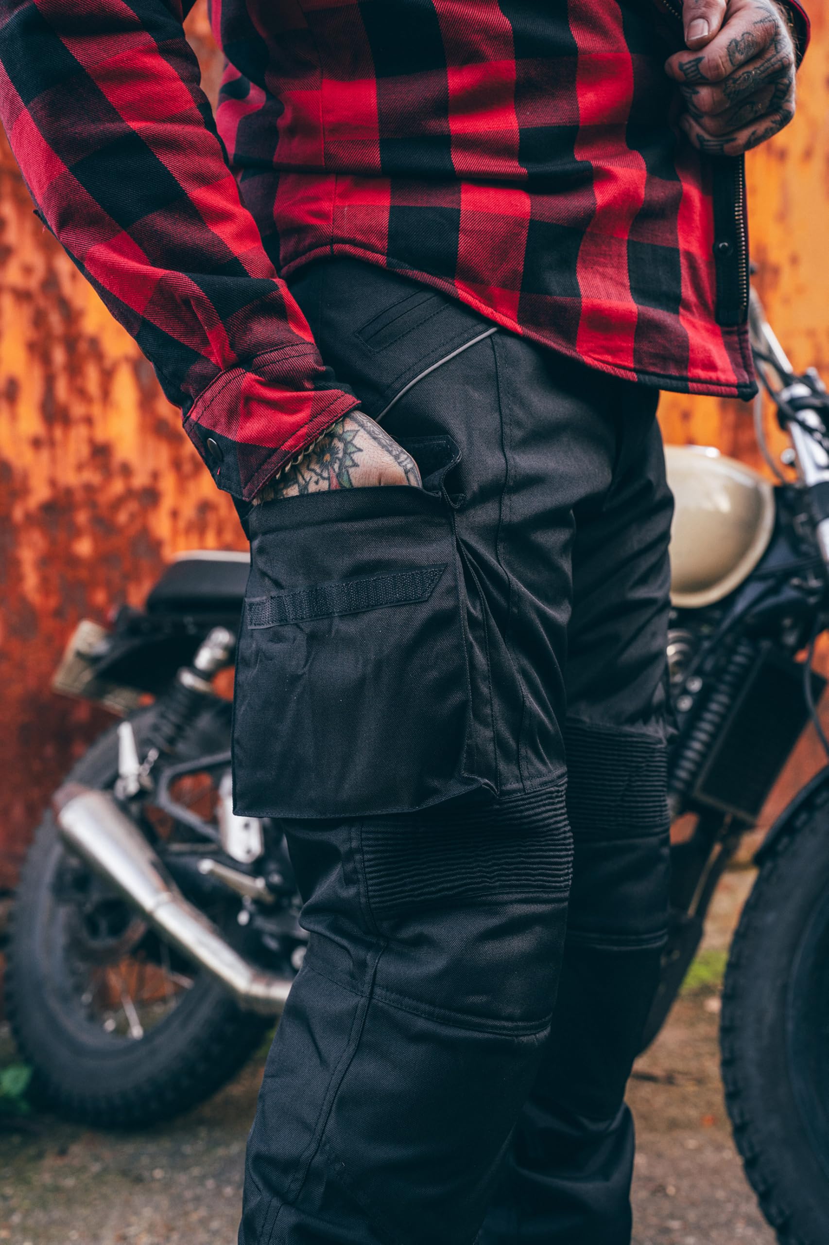 Texpeed pantaloni da moto uomo con protezioni - rinforzati per motociclismo - inverno invernale/Estate resistenti e impermeabili - Con armatura CE (EN 1621-1) - Nero