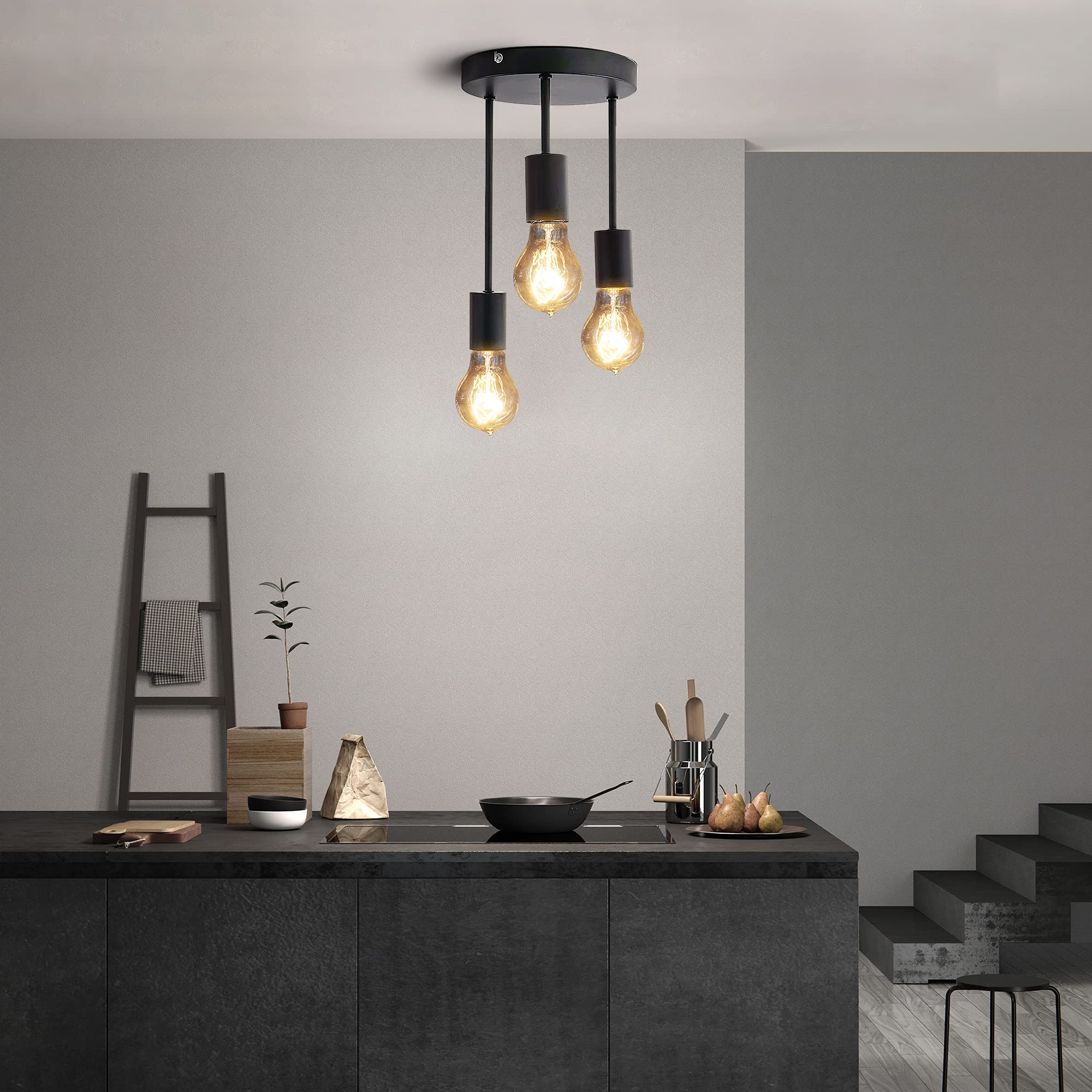 Plafonnier rétro,3 douilles pour ampoules 60W max, Lampe Suspension Industrielle Métal Retro Suspensions Vintage Plafonnier Luminaire Antique Pendante