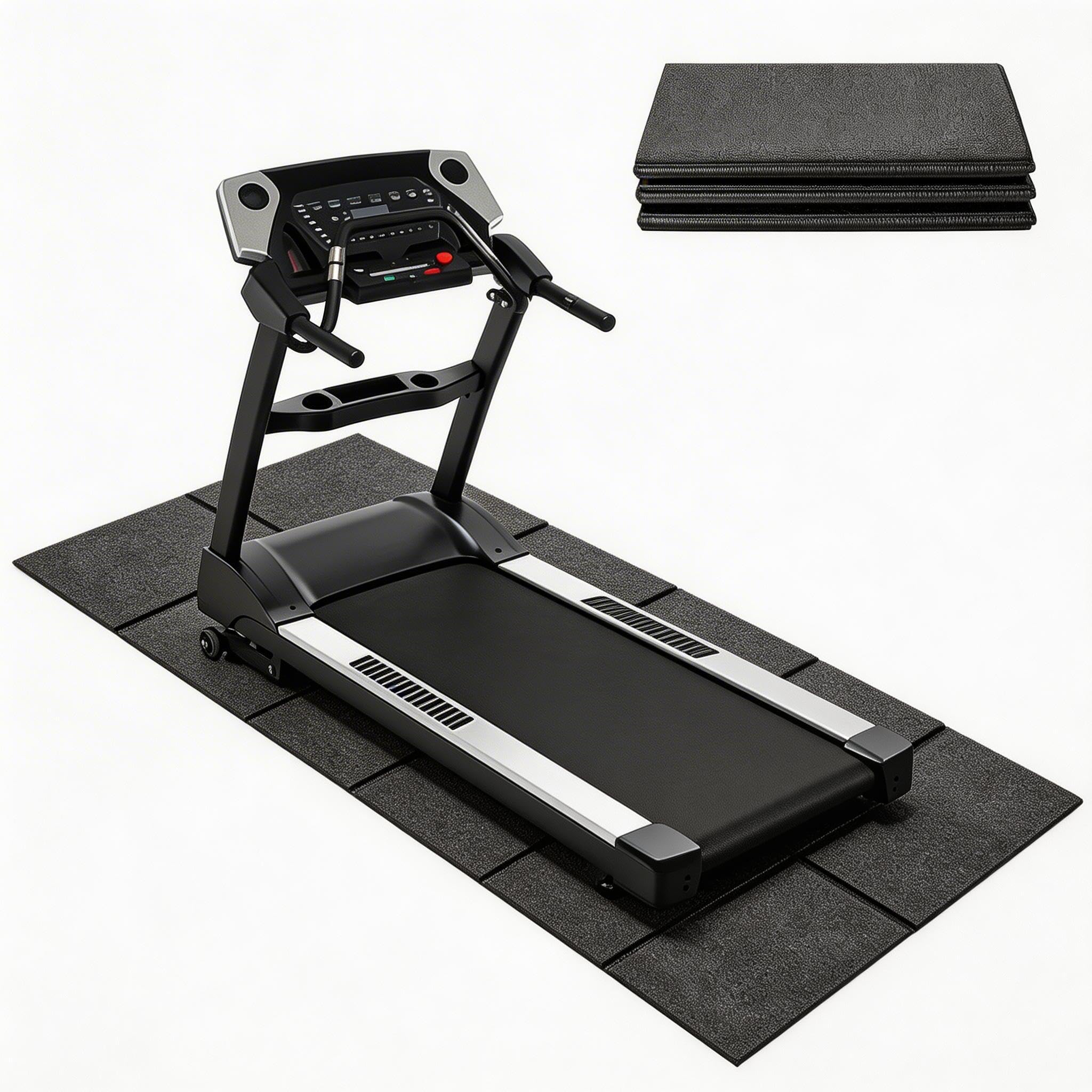 Treadmill Mat,Foldable Walking Pad Mat 148×61×0.6CM,Waterproof Anti-Slip High-Density Indoor Floor Protector,Exercise Bike Mat for Treadmill,Stationary Bike,Elliptical and Weight Benche (Black) — image 1