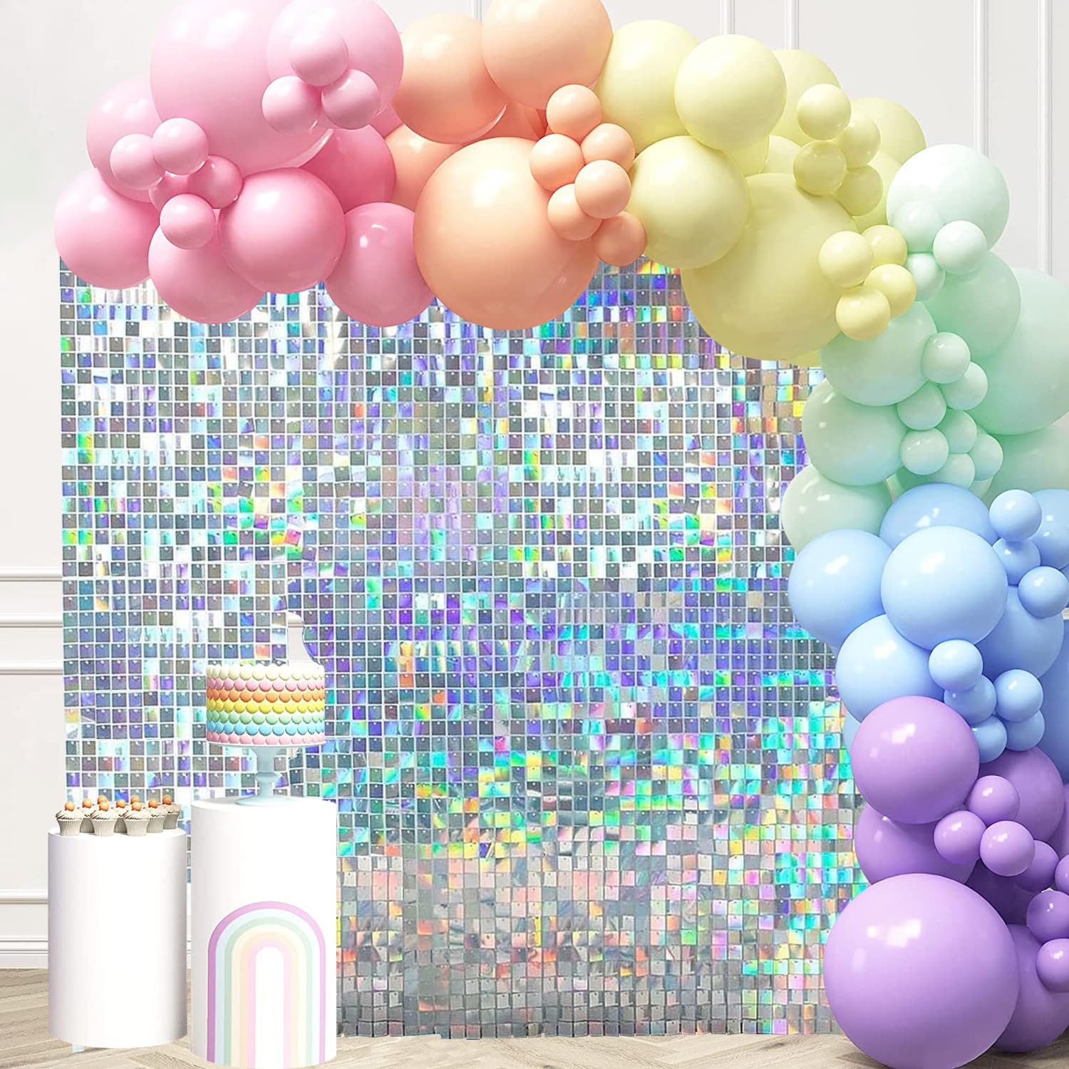 Sfondo Argento Iridiscente 24 Pezzi, Pannelli Decorativi a Paillettes 180×120 cm per Addobbi Festa Moderna, Compleanno 18 Anni, Matrimonio