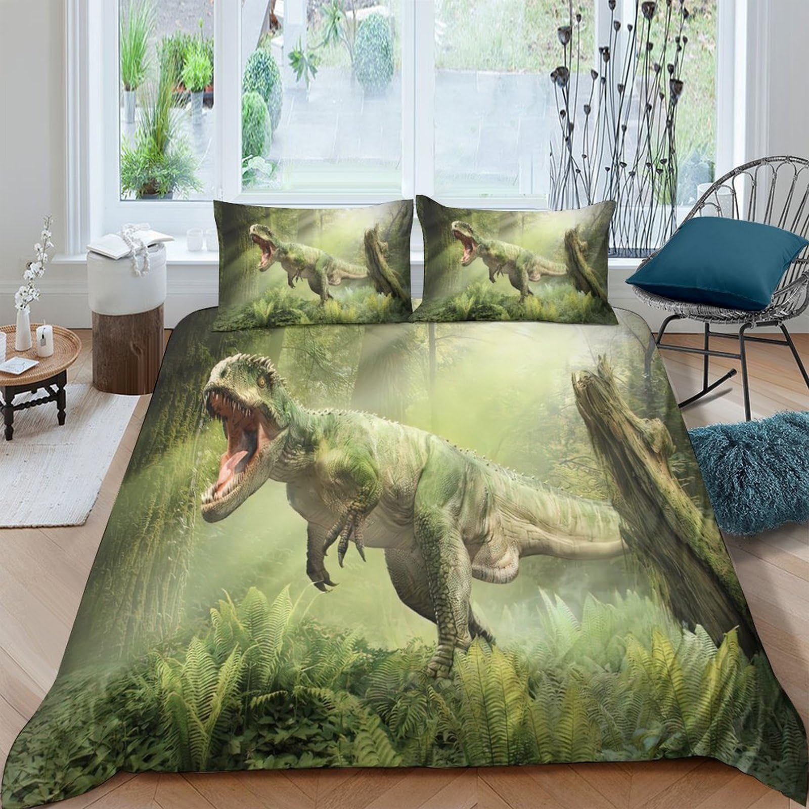 Ctjqhvkz Style-5 3D Printed Dinosaur Jungle Fitted Sheet Microfiber Soft Green Forest Mattress Cover For Bedroom Guest Room Decor Single（135X200cm）