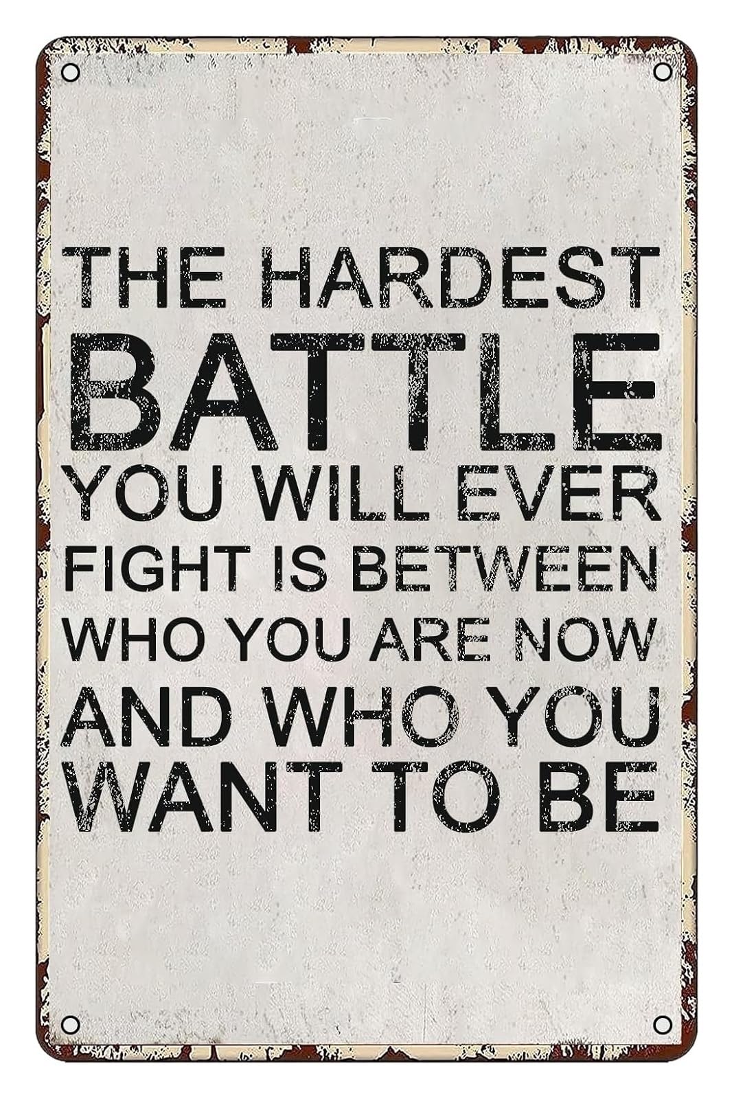 SMGLRUEAT The Hardest Battle Metal Sign Vintage Workout Motivation Rustic Tin Wall-Art for Gym Garage Man Cave Home Decor 8 X 12 inch