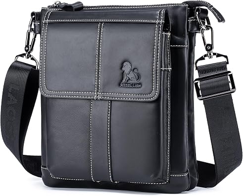Crossbody Bag Men, Cowhide Leather Shoulder Bag, Adjustable Strap | Large Capacity | Zipper Main Pocket | Adjustable Detachable Strap | Business Casual Travel Daily