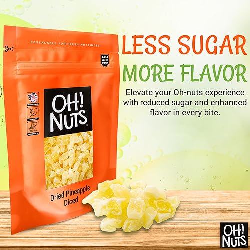 Miniatura 3 de Oh Nuts Piña seca en dados  Bolsa a granel de trozos de piña tropical deshidratados para rebanar y hornear  Bajo en azúcar sodio y colesterol sin