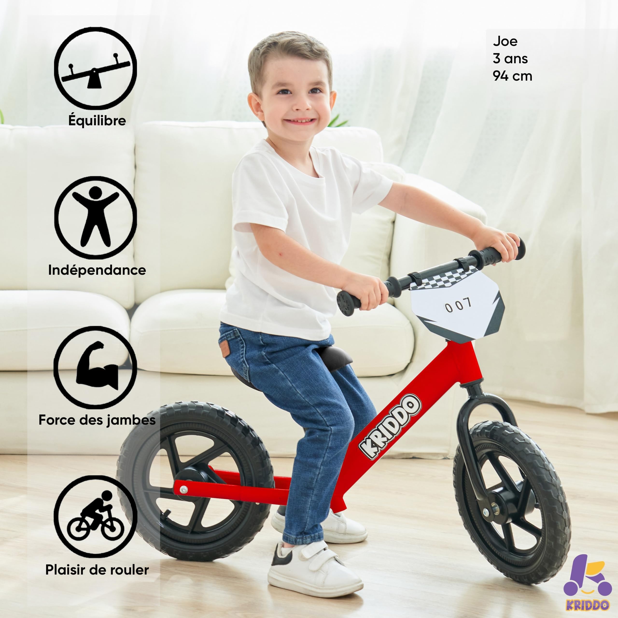 KRIDDO Draisienne 2 Ans, Vélo Bébé sans Pédales 12 Pouces avec Plaque Individuelle