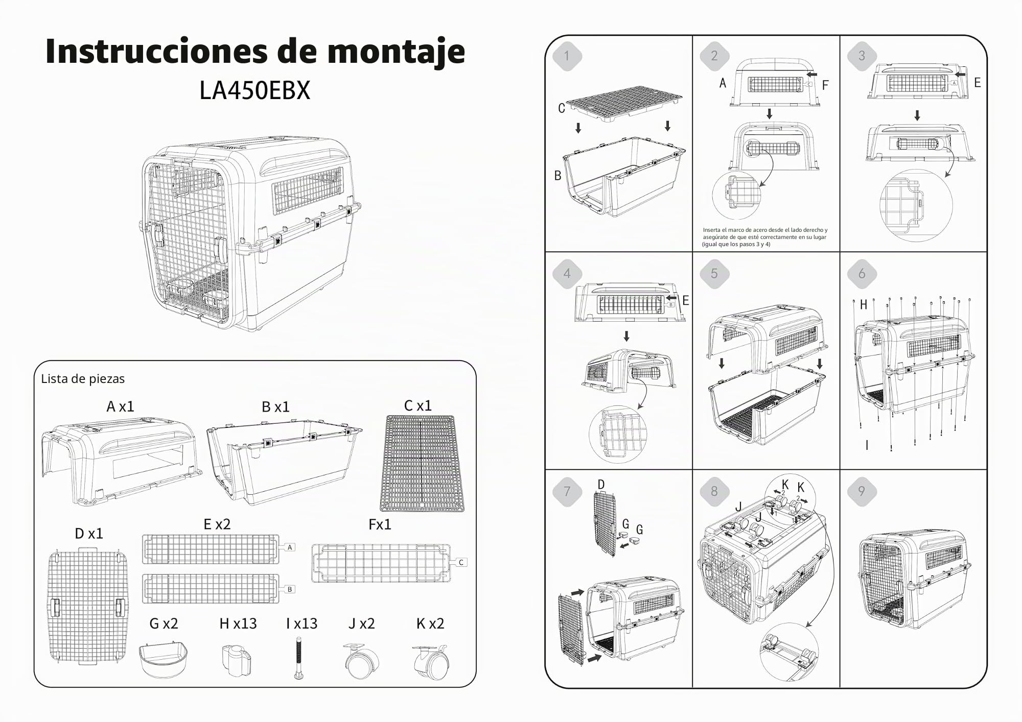 Lanco - Transportín para Perro Grande portatil y Transpirable de Plastico. para Mascotas Perros. Material Resistente. Medidas 89x61x74 cm. Dos Asas. Color Gris y Blanco.