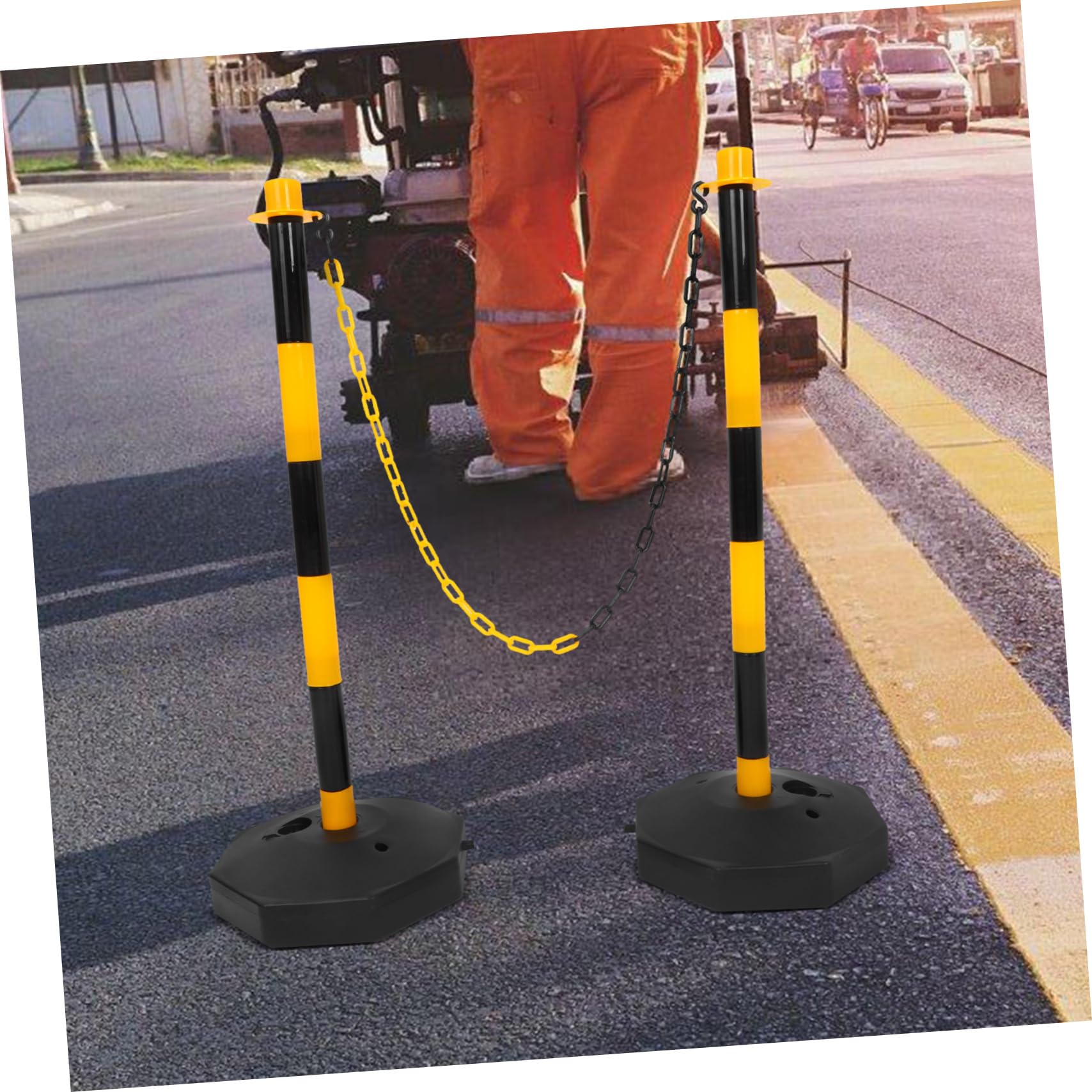 Cabilock Poste de Seguridad Vial Rellenable con Base Desmontable y Portátil para Control de Accesos Estacionamientos y Gestión de Instalaciones Postes Negros y Amarillos Cadenas Ganchos de
