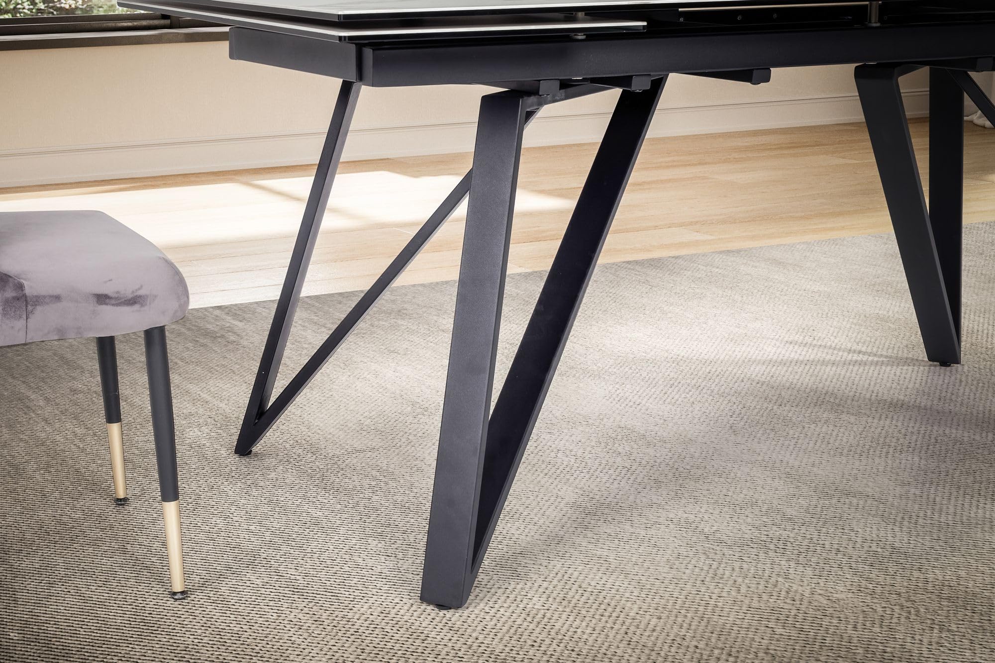FineBuy Esstisch Ausziehbar 180-260 cm Glas-Keramik Weiß, Geometrisch | Esszimmertisch mit kratzfester und hitzebeständiger Platte, ausziehbare Tafel für bis zu 10 Personen, pflegeleicht