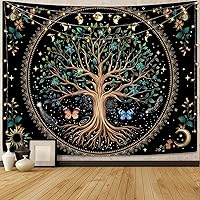Vista 2 de Lunerfex Árbol de la vida, tapastry con diseño de sol y luna, diseño bohemio con mandala para colgar en la pared para dormitorio y sala de estar