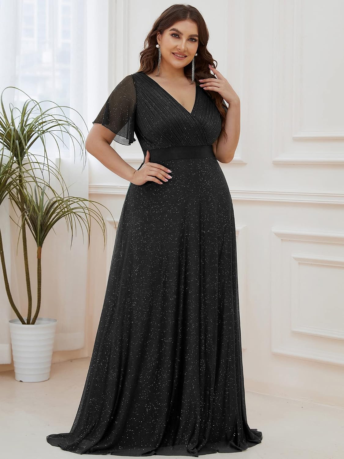 Ever-Pretty Plus Women's Fall Glitter Plus Size Formal Evening Dresses image 4