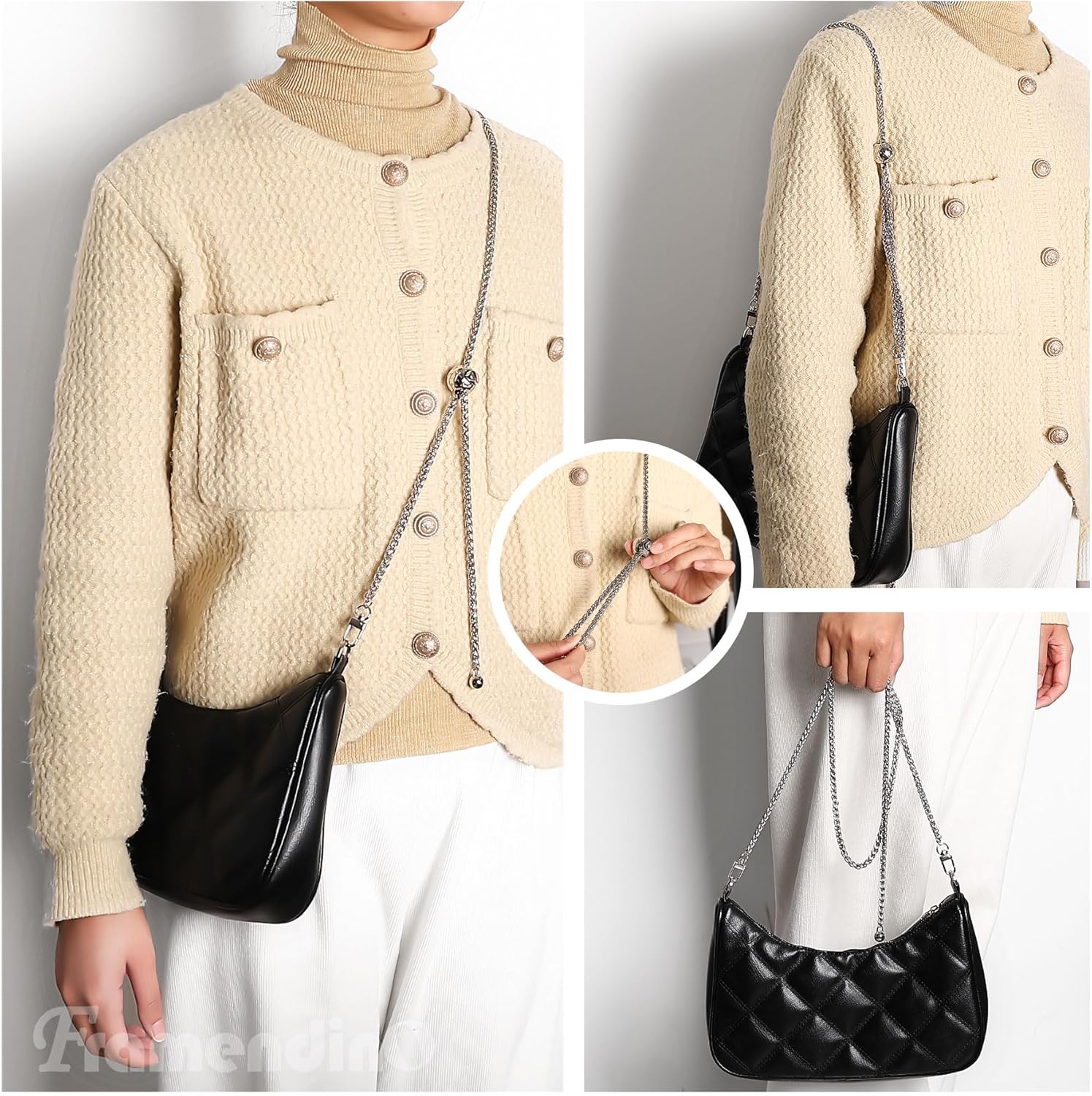 Framendino, Purse Chain Strap, 41-51 Inch Gold Adjustable Shoulder Cross with Metal Buckles for Women (Silver) - Image 7