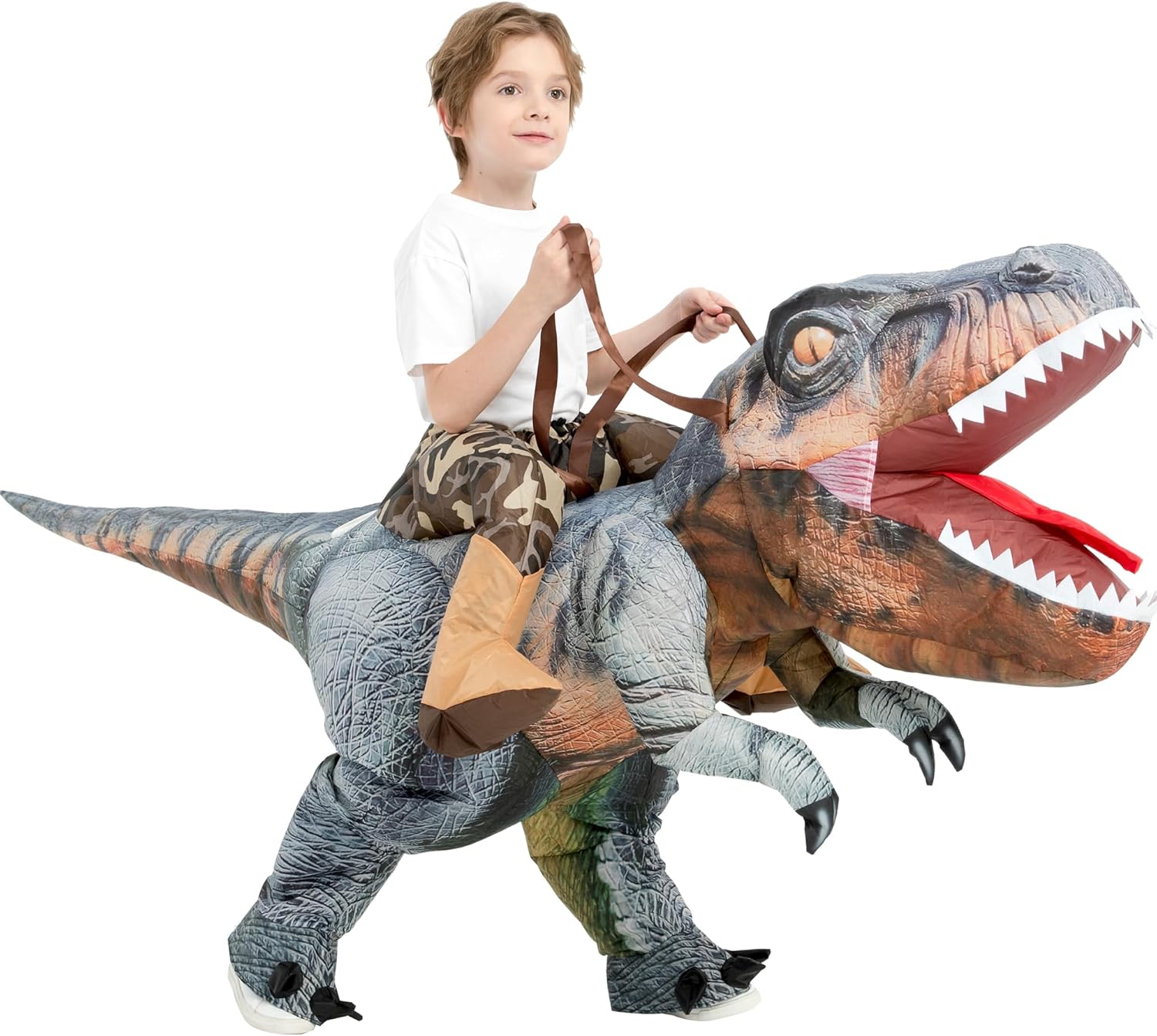 One Casa Inflatable T Rex Costume Kids,Blow Up Dinosaur Suit,Ride On Halloween Costumes for Boys Girls 4-6YRS
