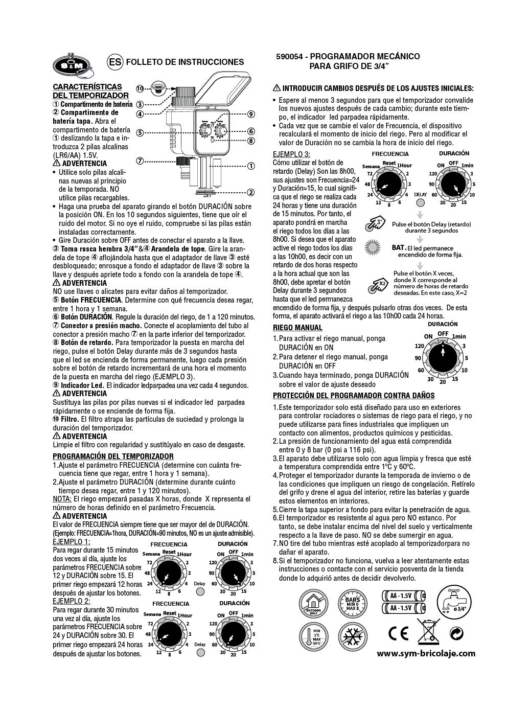 S&M 590054 programmatore di rubinetto a 1 uscita per irrigazione automatica H-M, colore: grigio/nero, 3/4"