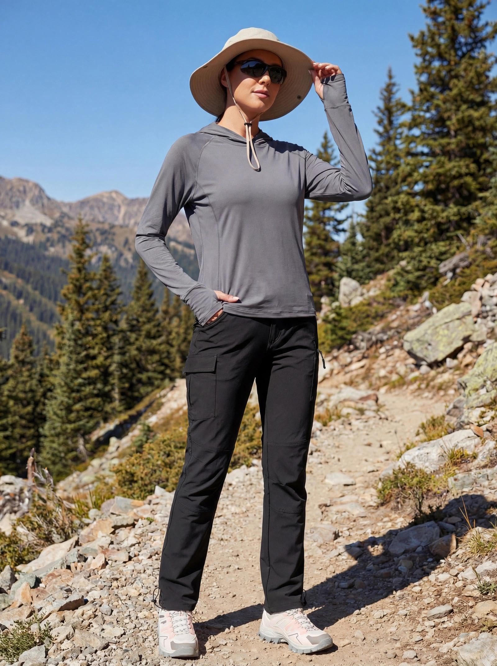 GymBrave Pantaloni Trekking Donna Cargo Capri 3/4 Estivi Leggeri Asciugatura Rapida con Tasche Zip Campeggio All'Aperto