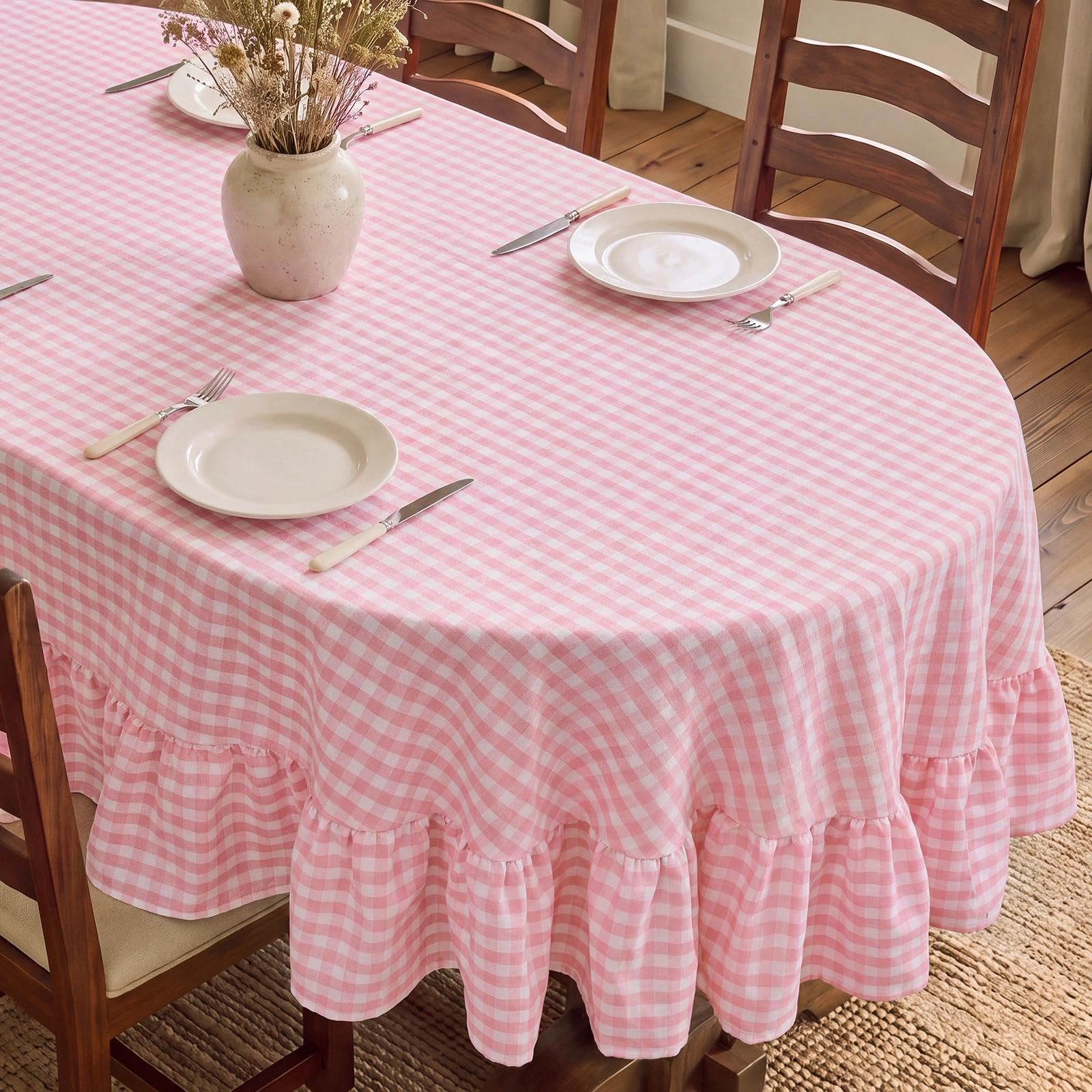 Orange Gingham Tablecloth - Ruffled Rectangle -27