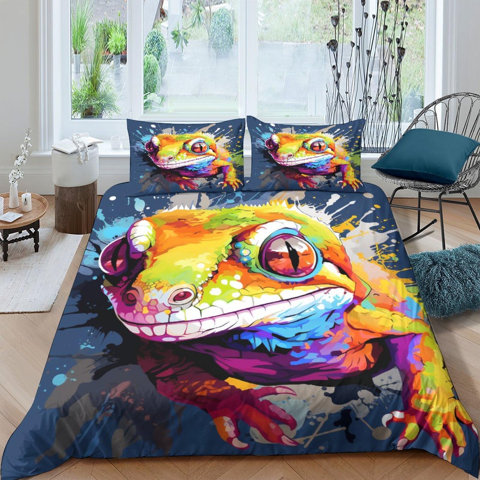 OPANZYYDE Lizards Duvet Cover 3 PCS Hotel Quality Quilt Cover Bedding Sets Bed Covers with Pillowcases with Zipper Closure Hypoallergenic Soft Breathable Microfiber Double（200x200cm）