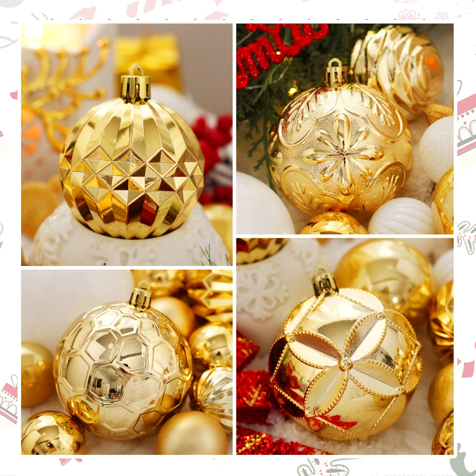 Gold and white christmas ornaments Clearance