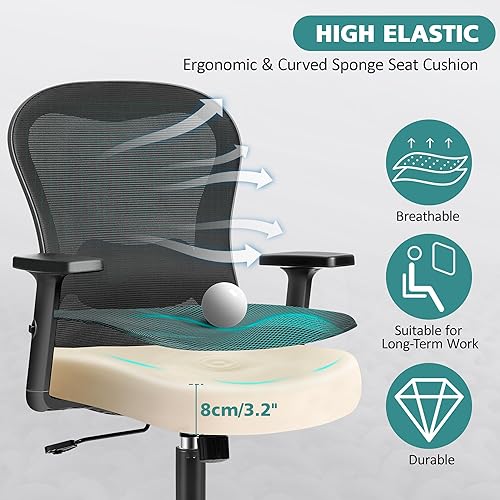 Miniatura 6 de Primy Silla de oficina ergonómica de escritorio para computadora, respaldo alto, silla de malla transpirable con soporte lumbar ajustable,