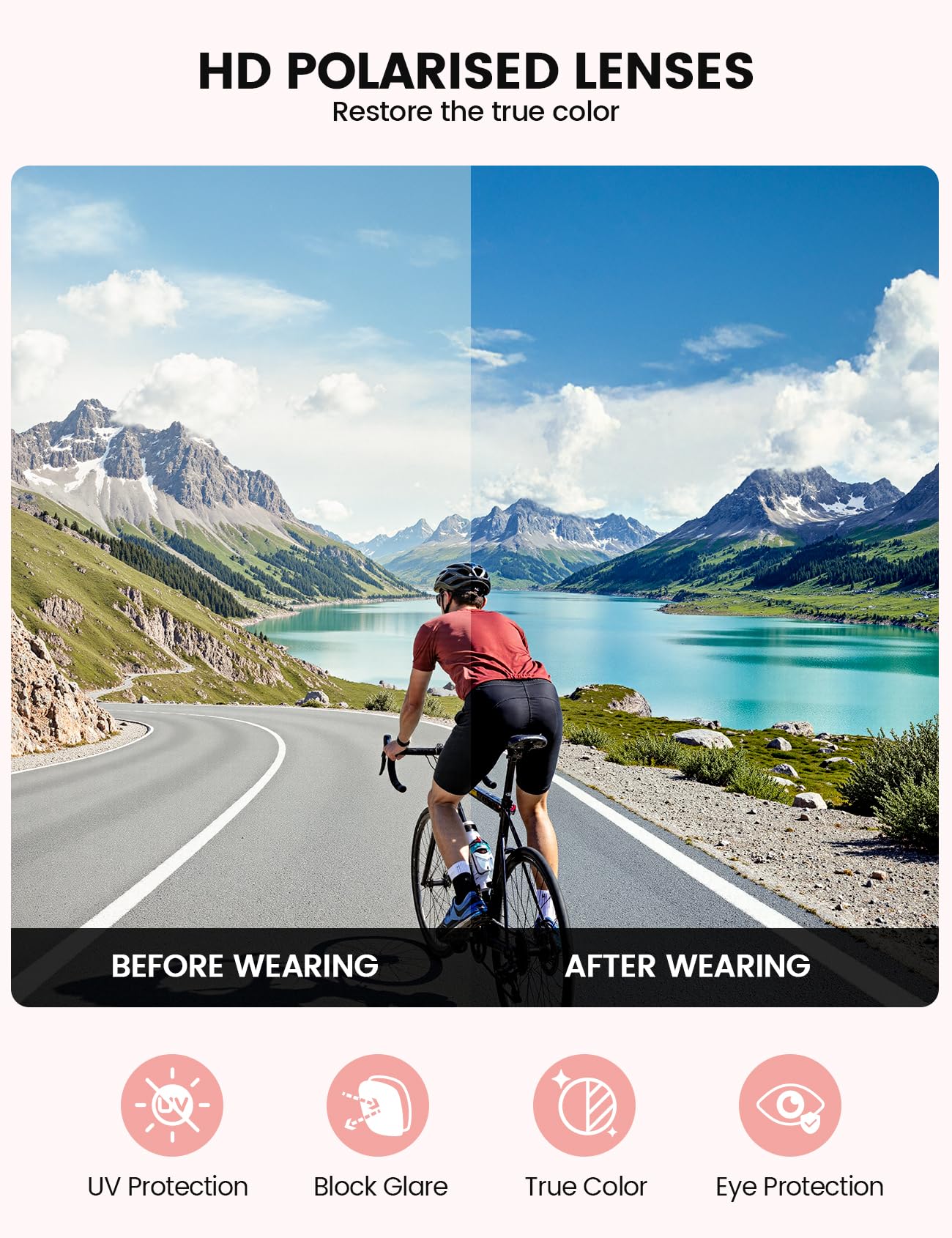 Lamicall Lunettes de Soleil Polarisées Cyclisme, [24g Ultra-Légère] Protection UV400, TR90-Monture, Plaquette de Nez Réglable, Lunettes de Soleil de Sport Homme Femme pour Pêche/Sports Outdoor - 4