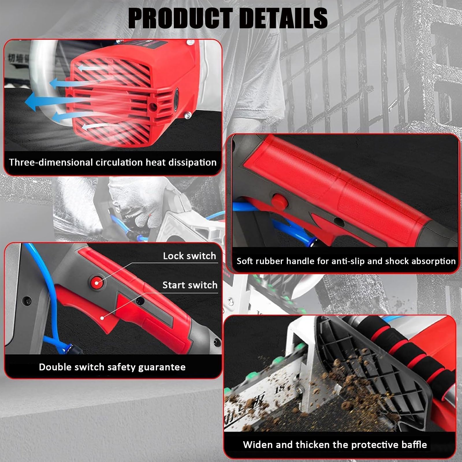 Motosierra Eléctrica para Muros, con Profundidad de Corte de 35/48 cm, Equipo Industrial para Cortar Hormigón con Bomba de Agua, 2 Cadenas y 2 Barras Guía para Granito, Hormigón y Piedra