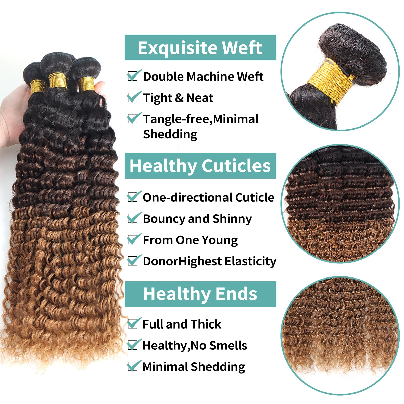 Datanala Deep Wave Ombre Human Hair Bundles Brazilian Virgin 12A Grade 100% Unprocessed Deep Wave Bundles Human Hair Extension For Women(30Inch Deep Wave 1 Bundle) - Image 2