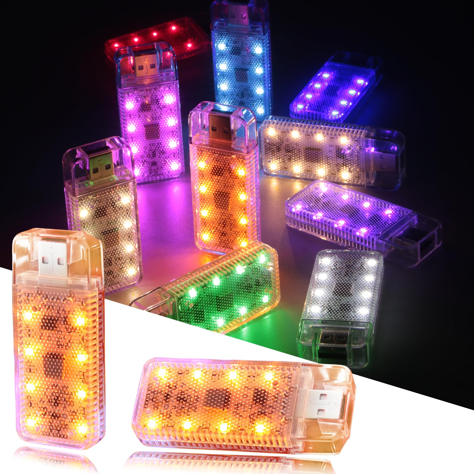 Photo 1 of 2 PCS Car USB Night Light, Portable Magnetic Car Atmosphere Interior Light, 8 High-Brightness LED Beads, Rechargeable Touch-Sensitive Light for Vehicles, Bedrooms, Hallways, Camping.(2 Amber)
