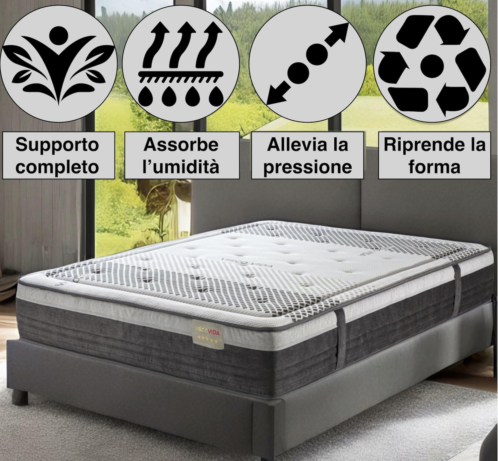 Materasso Matrimoniale 160x200 Memory Foam 27 cm Ergonomico e Ortopedico, Alta Densità HR, Fermo e Traspirante, Antibatterico e Ipoallergenico – Certificato Oeko-Tex – Ideale per Dolori alla Schiena