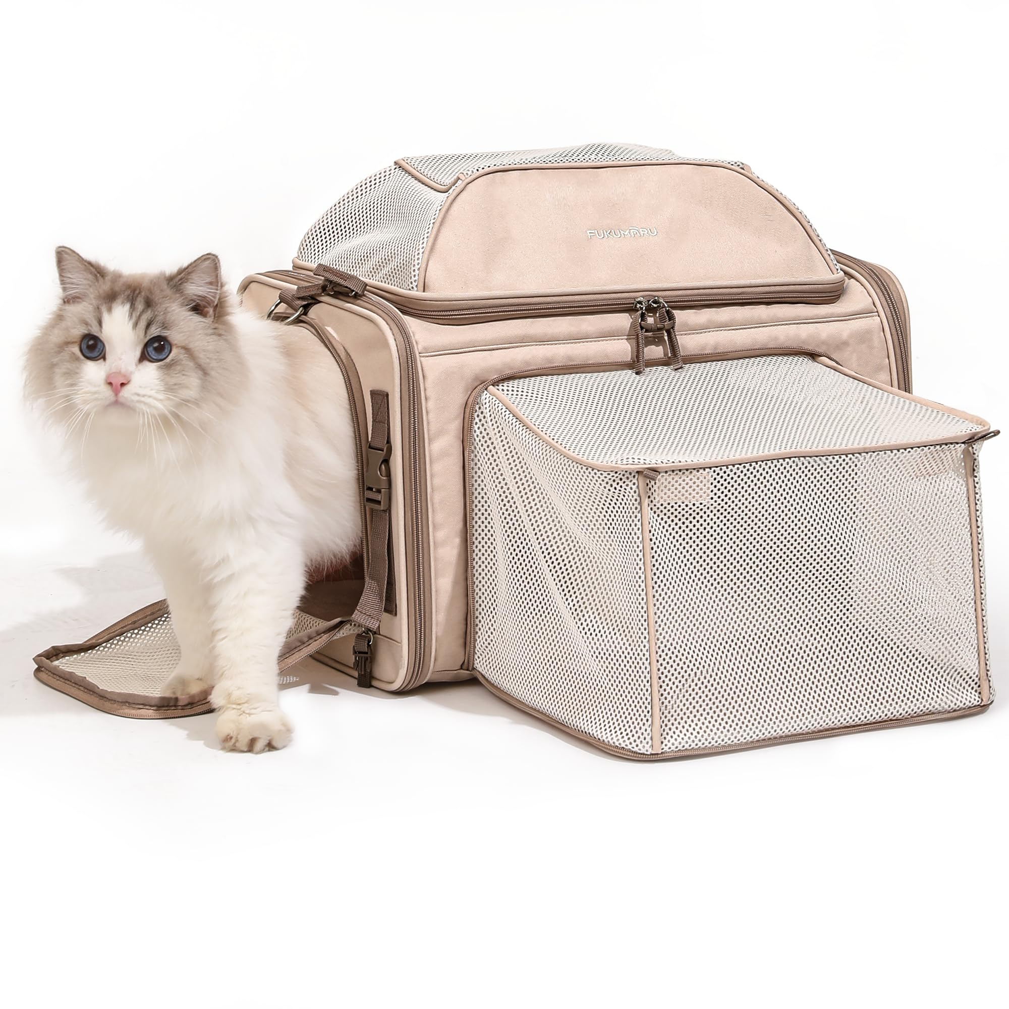 FUKUMARU Expandable Cat Carrier, 18x11x11 Soft Cat Travel Carrier, Ventilate Airline Approved Dog Carrier, Durable Small Dog Carrier with Anti-Scratch Mesh, Escape-Proof Pet Carrier for Cat, Pink