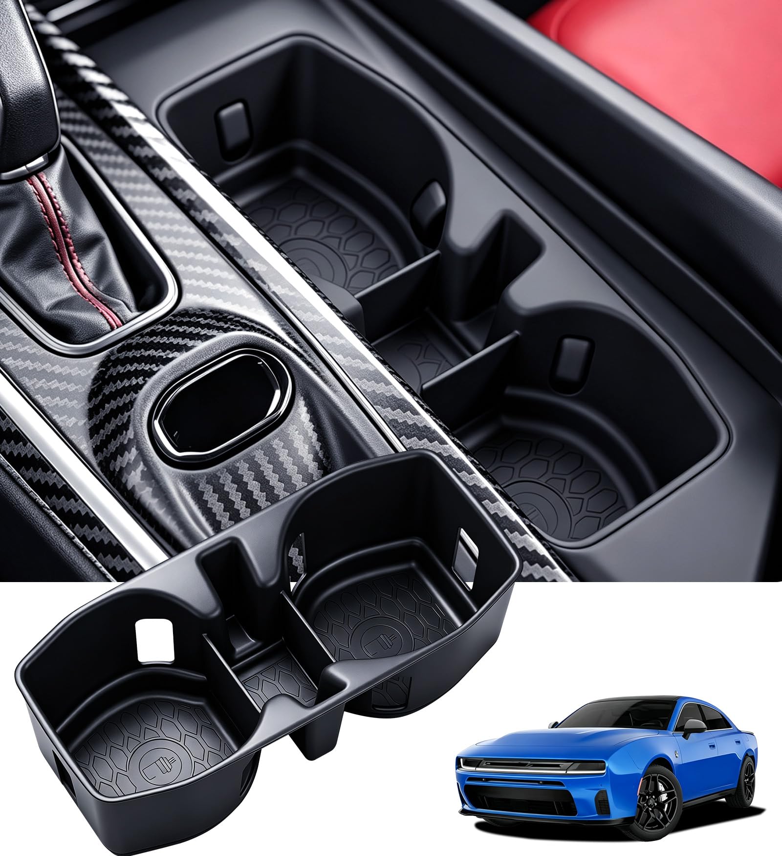 Center Console Cup Holder Inserts for Dodge Charger 2026 2025 2024, Interior Accessories TPE Car Cup Holders Covers Protector, Black