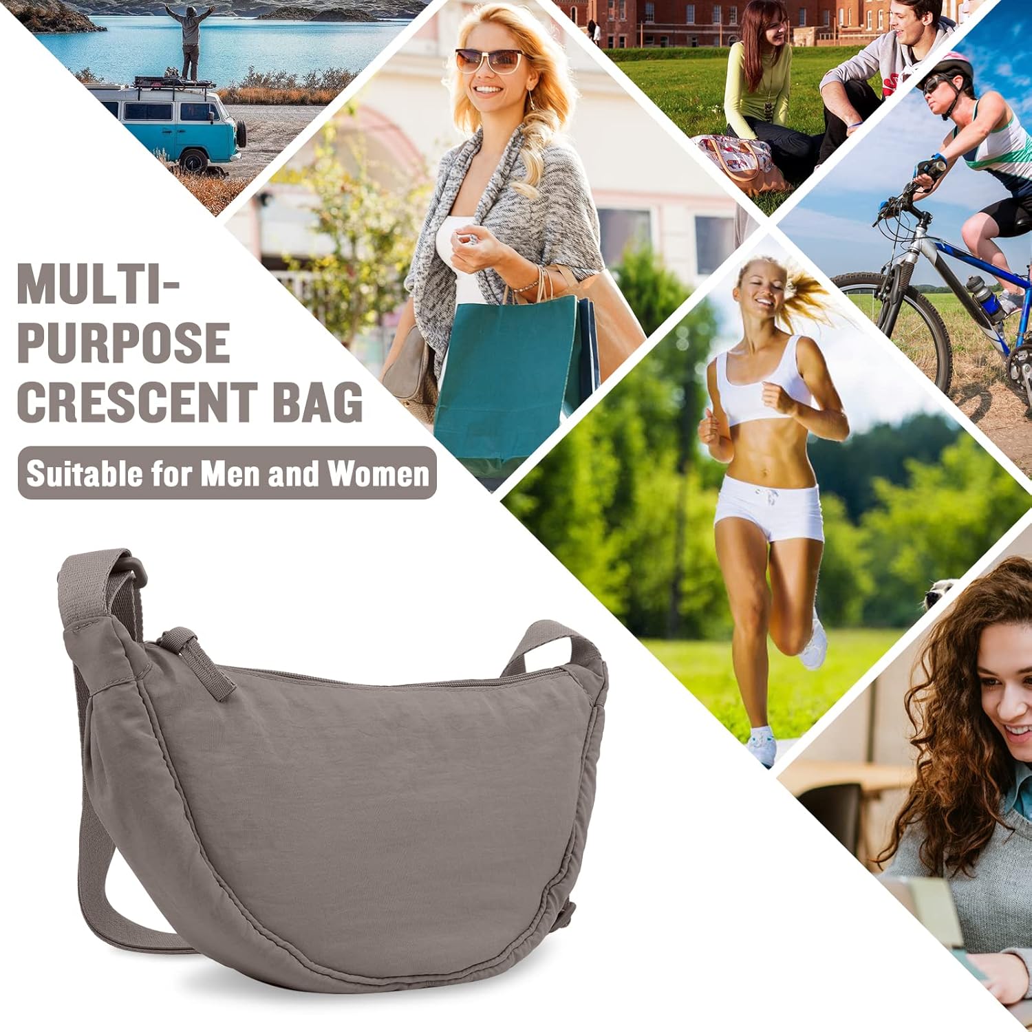Nylon Crescent Crossbody Bag for Women Purses Trendy Men,Small Travel Sling Bag Hobo - Image 6