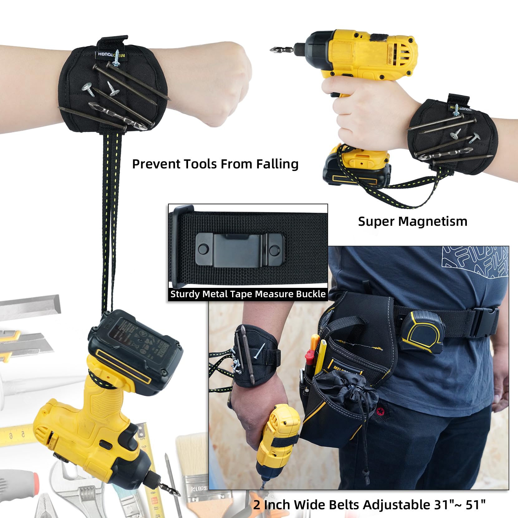MELOTOUGH Impact Holster 3 en 1 Étui pour perceuse avec bracelet magnétique, porte-outils avec pochette pour embouts (droitier)