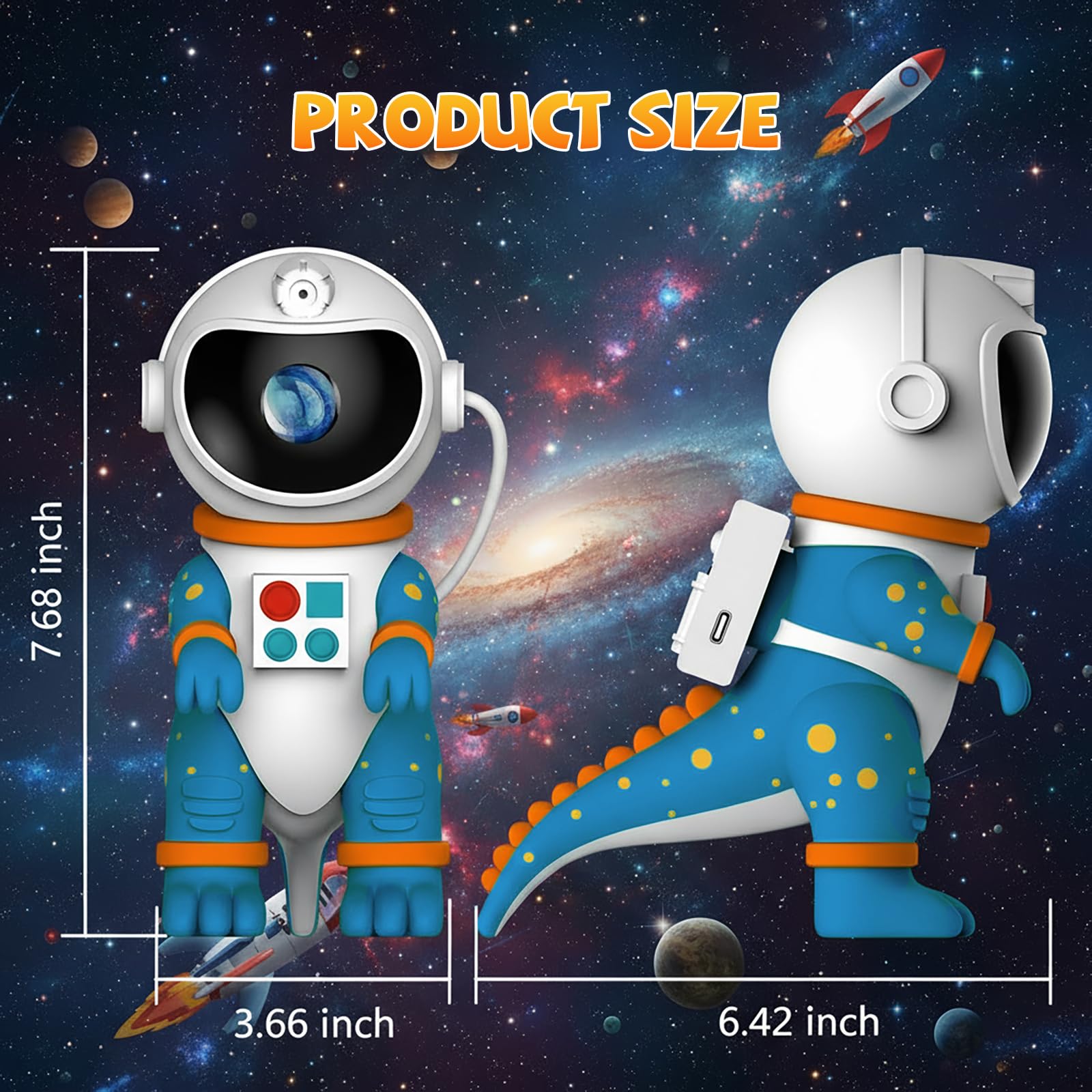 ZONSUSE Projecteur Ciel Etoile Dinosaure Astronaute, Veilleuse Galaxy avec 8 Modes, Rotation 360°, Télécommande & Minuteur, Lampe Ambiance Chambre pour Enfants, Adultes, Fêtes & Cadeaux (Bleu)