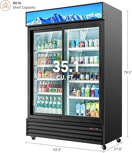 Vista 50 de Wilprep Refrigerador comercial, 22.4 pies cúbicos Refrigerador vertical con pantalla de bebidas con iluminación LED, enfriador comercial de puerta
