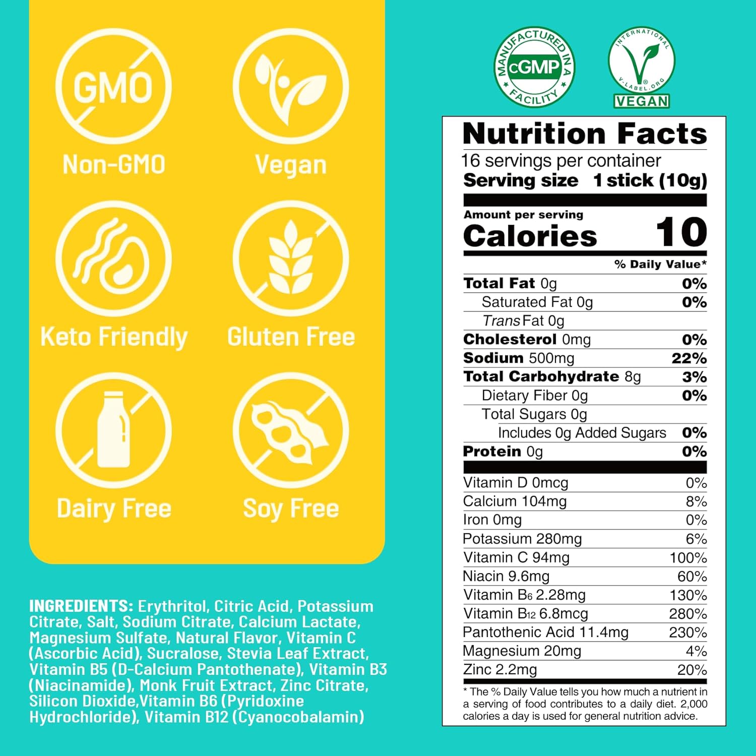 Venture Pal Sugar Free Electrolytes Powder Packets – Liquid Daily IV Hydration Packets | Instantly Hydrating & Party Recovery | 5 Vitamins & 7 Electrolytes | Certified Vegan, Keto, Non-GMO | 16 Sticks Venture Pal Sugar Free Electrolytes Powder Packets – Liquid Daily IV Hydration Packets | Instantly Hydrating & Party Recovery | 5 Vitamins & 7 Electrolytes | Certified Vegan, Keto, Non-GMO | 16 Sticks