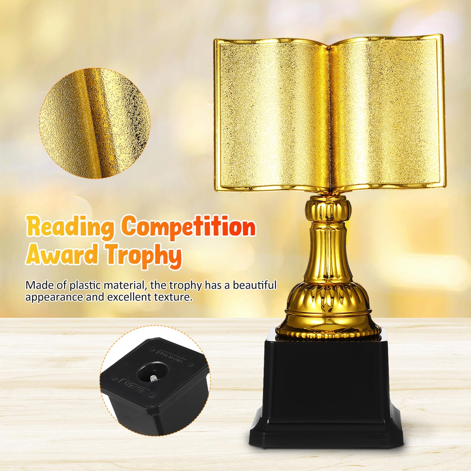Healvian Auszeichnungstrophäe Lesewettbewerb Kunststoff Pokal mit Goldenem Design als Preis für Gewinner und Erinnerung an Leseveranstaltungen
