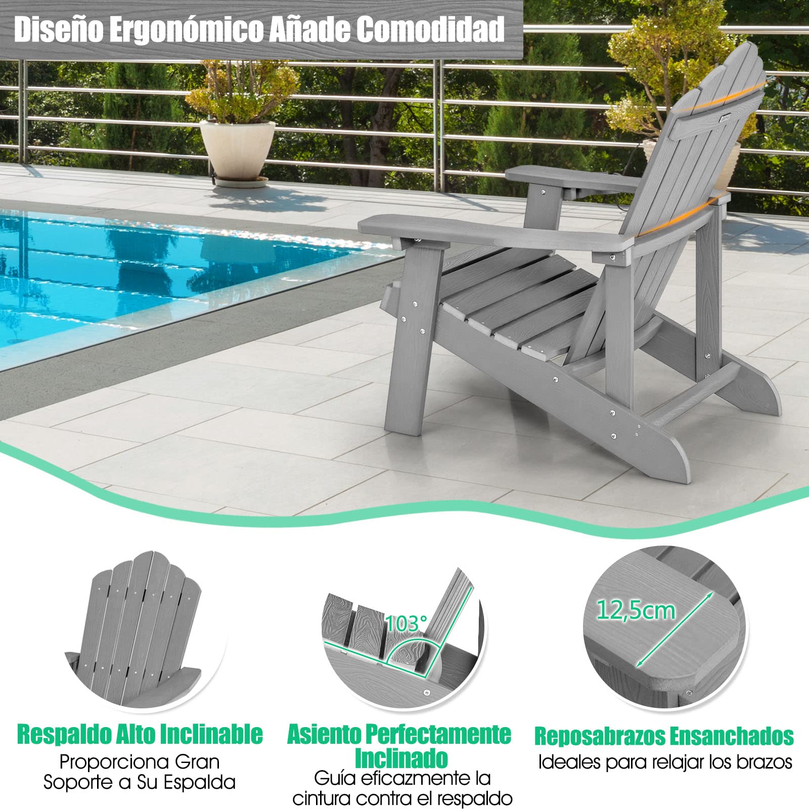 COSTWAY 2 Sillas Adirondack con Portavasos, Sillas para Hogueras, Resistente a la Intemperie, Grano de Madera Realista, Facíl de Montaje, Silla de Exterior para Patio, Jardín, Terraza (GIRS,2)