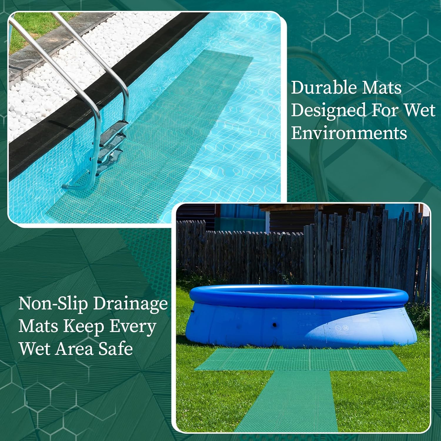 16 Inch x 10 ft Non-Slip Pool Drainage Mat, Narrow PVC Hollow Mesh Floor Mat Roll 0.2" Thick Commercial Non-Slip Mats for Bathroom, Garage, Basement, Patio, Kitchen, Outdoor Spaces