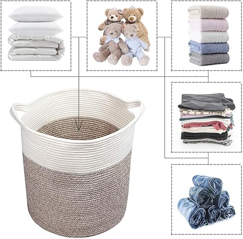 Miniatura 7 de Cesta cuadrada de cuerda tejida de 13.5 x 11 x 9.5 pulgadas con cestas de manta de 18 x 16 pulgadas, cesta de ropa de cama de cuerda de algodón,