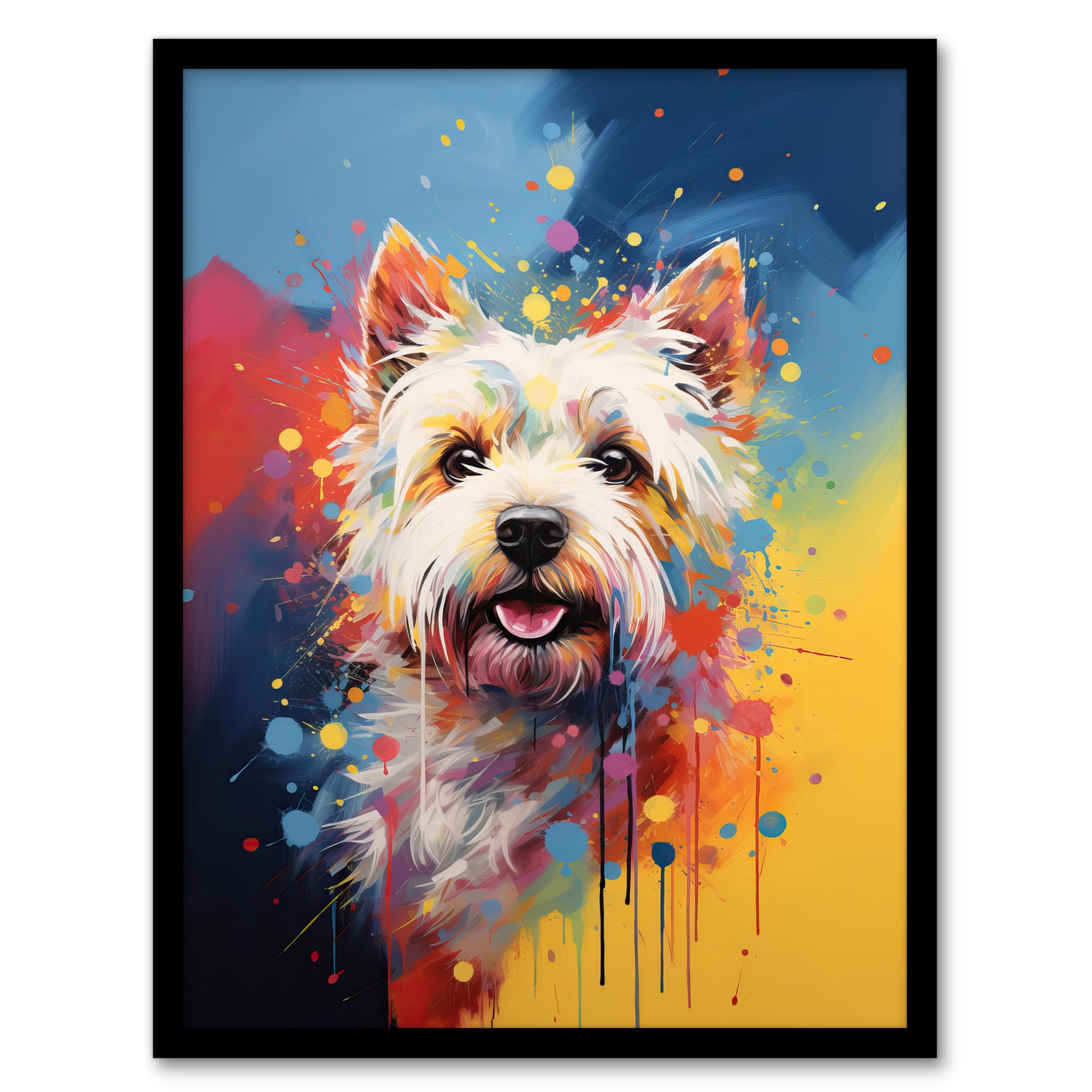 West Highland Terrier Dog Lover Gift Wall Art Print - Pet Portrait Artwork Painting - Blue Yellow Orange - Artery8