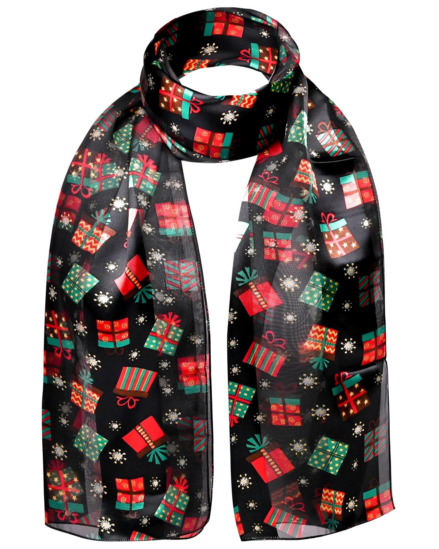 Basic Sense Women's Gift - Black Christmas Scarf For Festive Xmas Scarves With Santa, Snowman & Reindeer Prints,